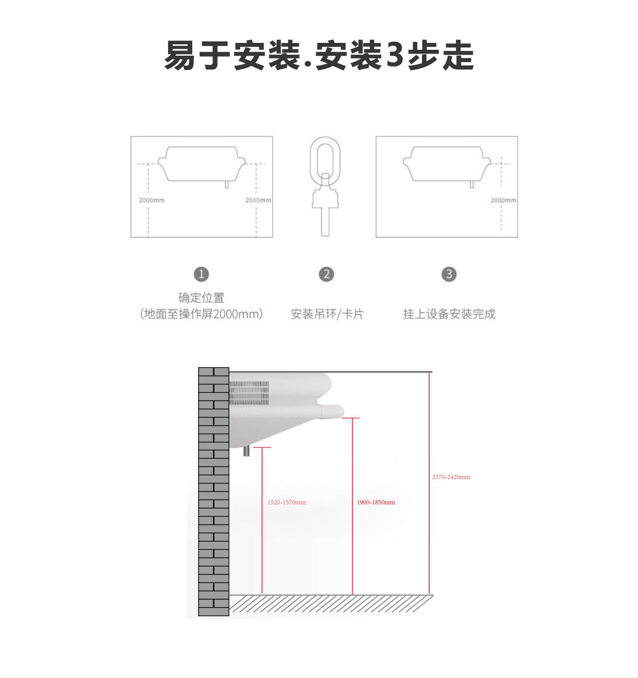 壹指蓝K102无管道油烟机易于安装,只要三步即可安装完成